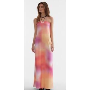 Something New Heather Strapless Maxi Dress in Camellia Aop Heaven Size XS NWOT